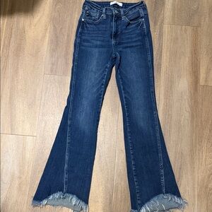 Kancan Jeans Fray Hem High Waisted Boot Cut Jeans